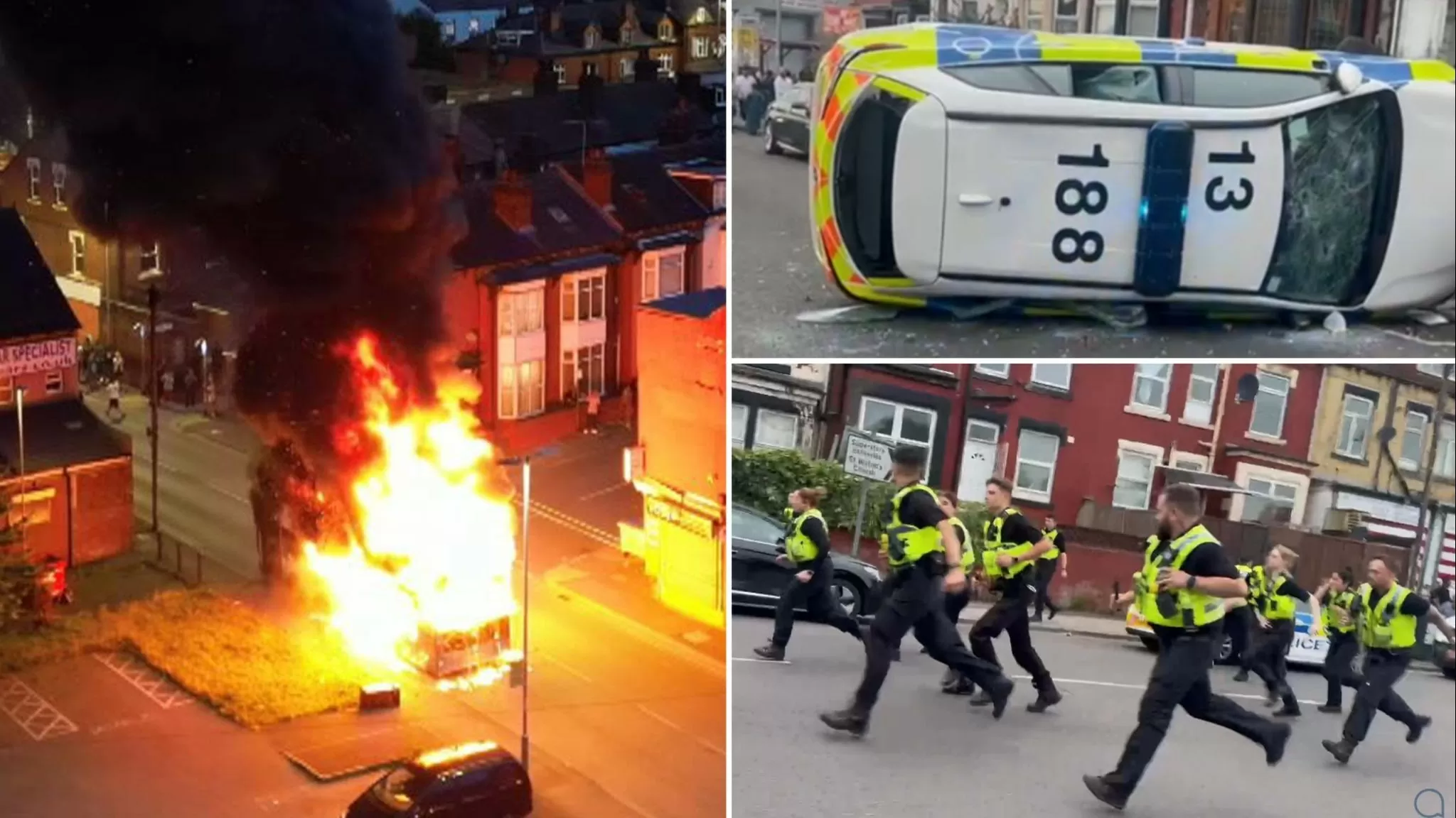 Anh: Bạo loạn ở Leeds, xe bus bốc cháy, xe cảnh sát bị lật, Bộ trưởng Nội vụ 'kinh hoàng'