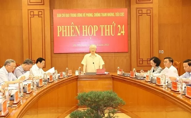 The Central Steering Committee for Prevention and Control of Corruption and Negative Phenomena convened its 24th meeting in Hà Nội on August 16, 2023 under the chair of Party General Secretary and Chairman of the committee Nguyễn Phú Trọng. VNA/VNS Photo Trí Dũng