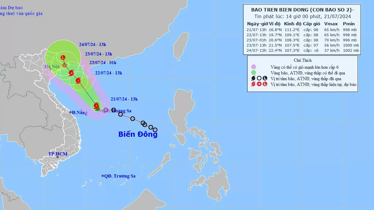 Dự báo diễn biến bão số 2: Sẽ đi vào Vịnh Bắc Bộ; Bắc Bộ, Thanh Hóa mưa vừa, mưa to, cục bộ có nơi mưa rất to