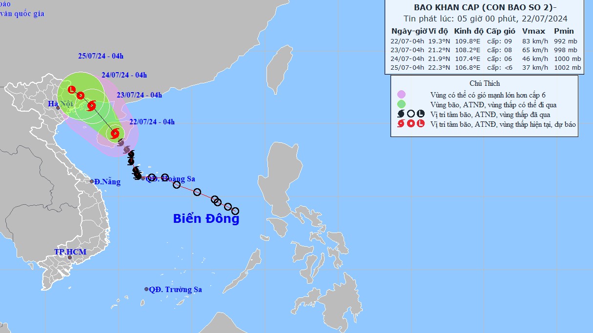 du bao bao so 2 gio manh cap 8 giat cap 11 vung bien ven bo tinh quang ninh song cao 15 25m