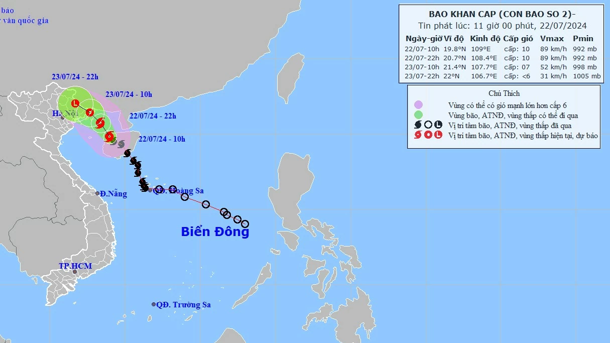 Dự báo bão số 2: Gió vùng tâm bão giật cấp 12, ven biển từ Quảng Ninh đến Nam Định đề phòng triều nước dâng, sóng lớn