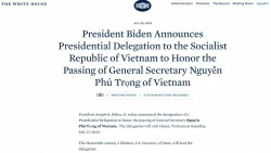 Phái đoàn đại diện Tổng thống Mỹ sang Việt Nam viếng Tổng Bí thư Nguyễn Phú Trọng