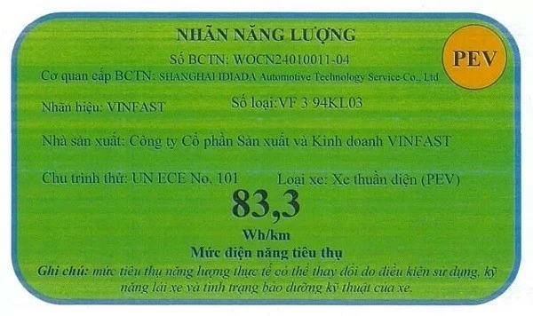 Mức tiêu thụ nhiên liệu của xe điện VinFast VF 3 vừa được công bố.