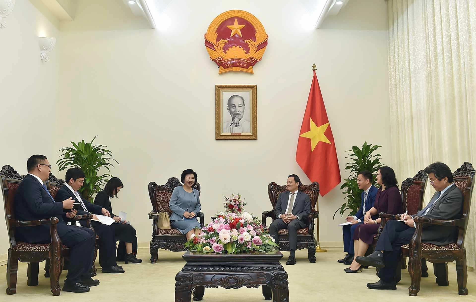 Phó Thủ tướng Trần Lưu Quang tiếp Chủ tịch Tập đoàn Sailun kiêm Chủ tịch Công ty TNHH Sailun Việt Nam Lưu Yến Hoa. (Nguồn: VGP)