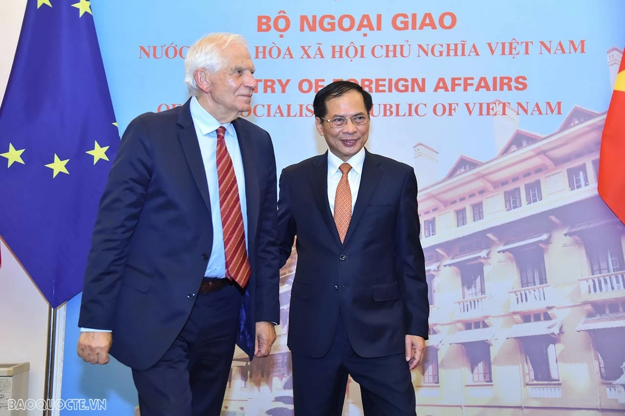 Bộ trưởng Ngoại giao Bùi Thanh Sơn đón, hội đàm với Phó Chủ tịch Ủy ban châu Âu Josep Borrell Fontelles