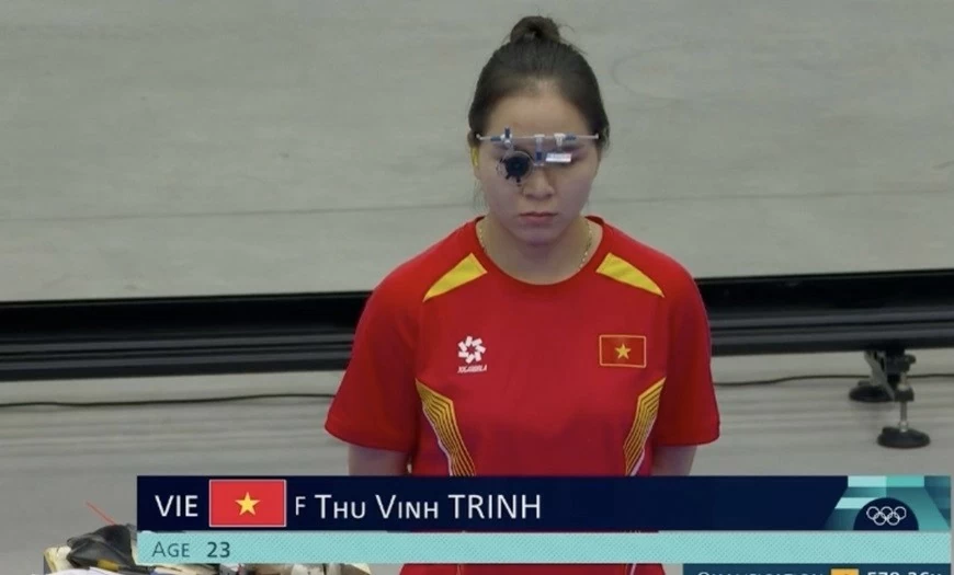 VĐV Trịnh Thu Vinh nỗ lực thi đấu tại Olympic Paris 2024. (Nguồn:  Olympics)