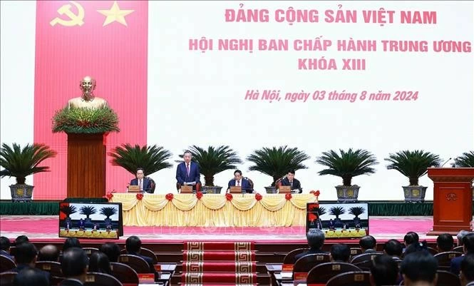 Quang cảnh phiên khai mạc Hội nghị Ban Chấp hành Trung ương khóa XIII. Ảnh: Dương Giang - TTXVN