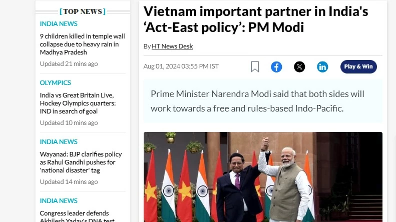 Truyền thông Ấn Độ đề cao kết quả chuyến thăm của Thủ tướng Phạm Minh Chính