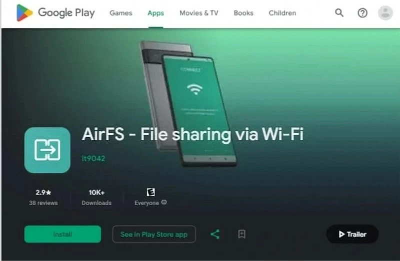 Ứng dụng chứa mã độc AirFS đã có hơn 10 ngàn lượt tải trên Google Play trước khi bị gỡ bỏ