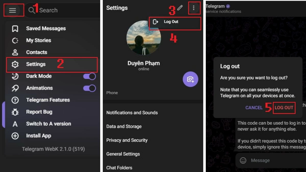 Thoát Telegram nhanh chóng trên điện thoại và máy tính