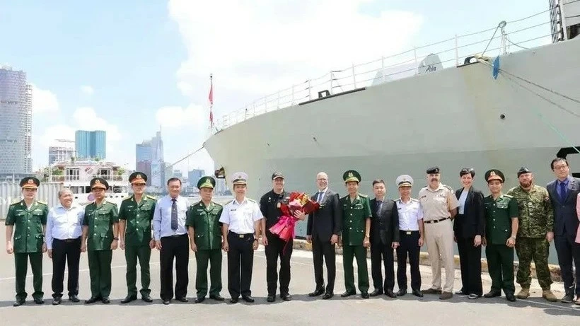 Canadian naval ship HMCS Montréal docks at Nha Rong Wharf in Ho Chi Minh City