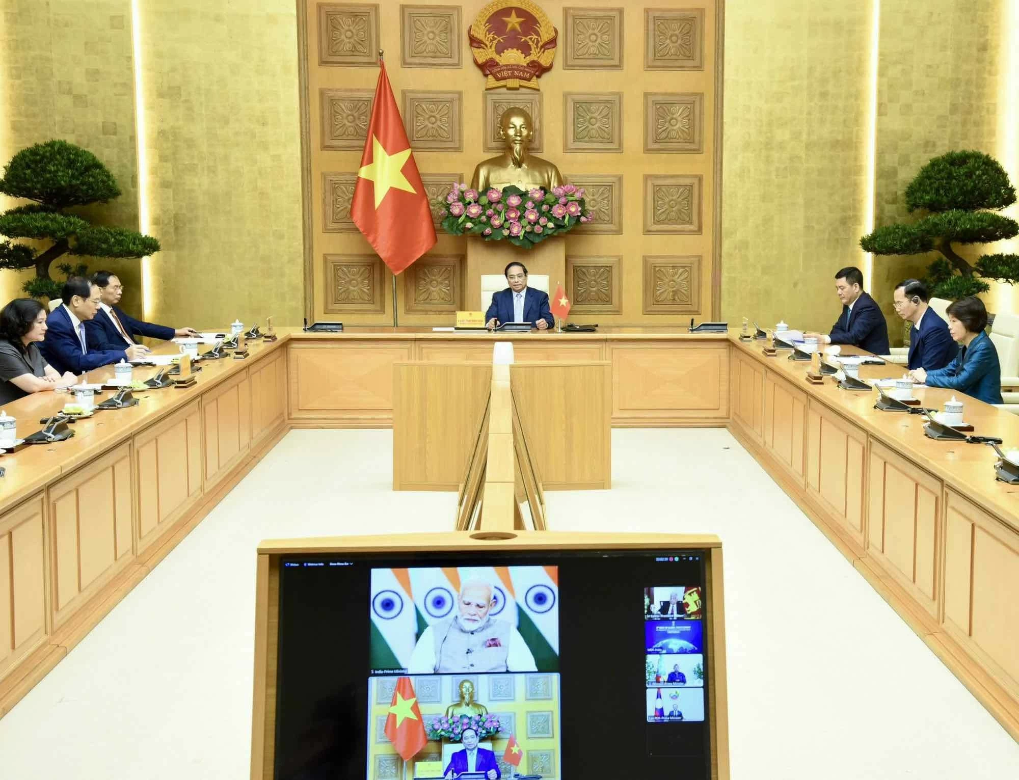 Thủ tướng Chính phủ Phạm Minh Chính đã tham dự trực tuyến Phiên khai mạc cấp cao của Hội nghị thượng đỉnh Tiếng nói Phương Nam lần thứ 3 do Thủ tướng Ấn Độ Narendra Modi chủ trì - Ảnh: VGP/Nhật Bắc Thủ tướng Chính phủ Phạm Minh Chính đã tham dự trực tuyến Phiên khai mạc cấp cao của Hội nghị thượng đỉnh Tiếng nói Phương Nam lần thứ 3 do Thủ tướng Ấn Độ Narendra Modi chủ trì - Ảnh: VGP/Nhật Bắc