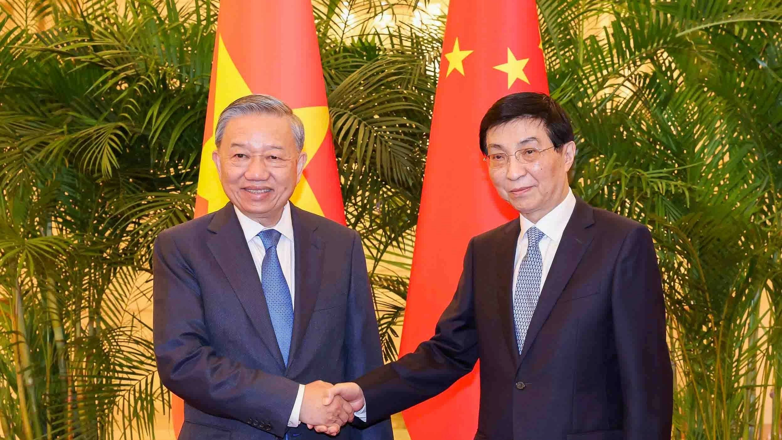 General Secretary, President To Lam meets Chinese Front leader Wang Huning