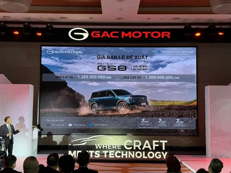 Giá xe GAC GS8 được công bố tại sự kiện ra mắt.