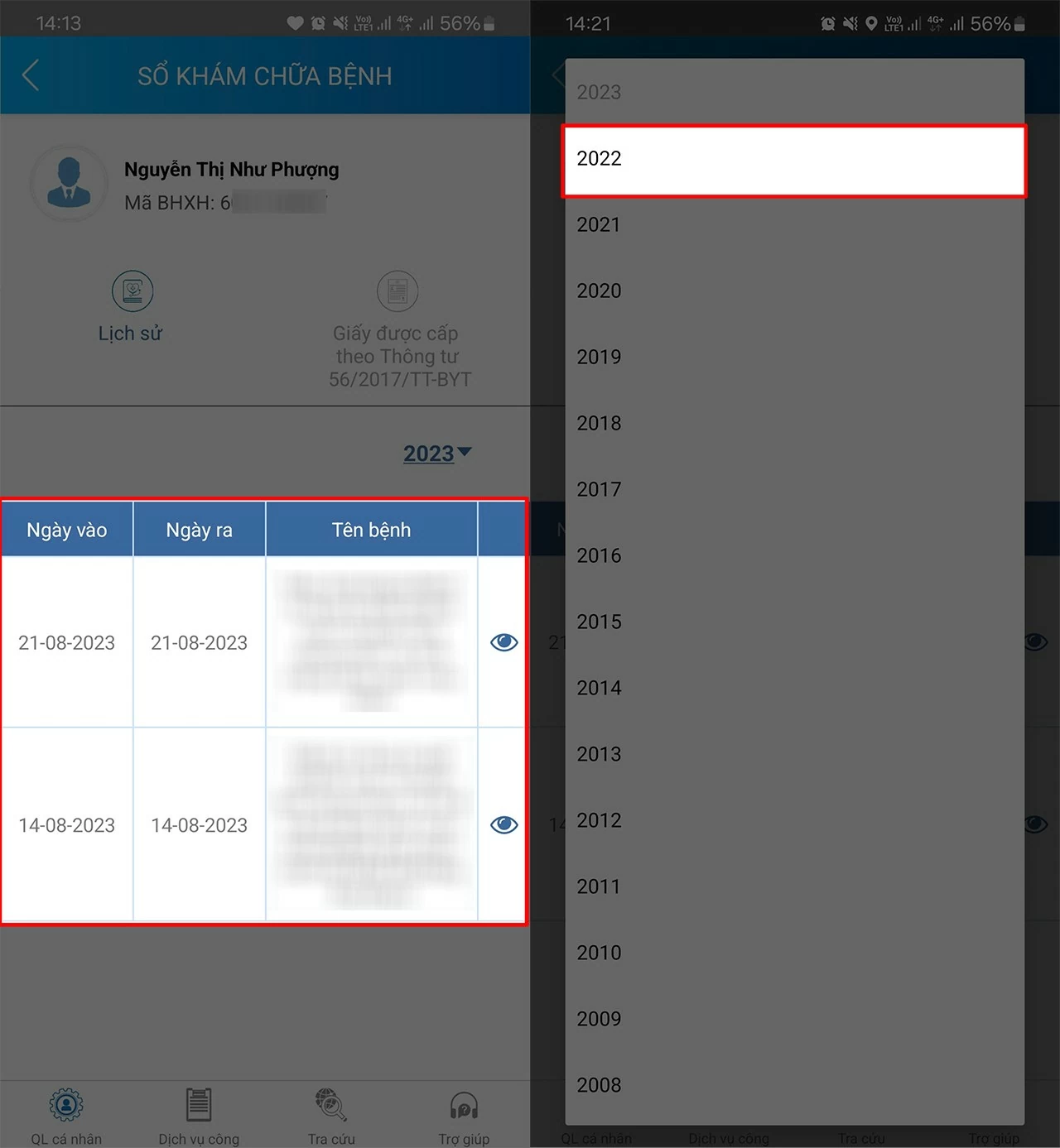 Xem lịch sử khám bệnh bảo hiểm y tế VssID trên điện thoại