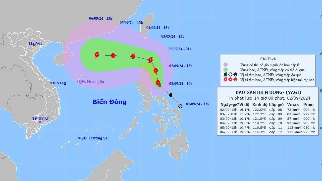 Dự báo thời tiết: Bão YAGI sẽ vào Biển Đông, gió gần tâm bão giật cấp 15, rất nguy hiểm với tàu thuyền