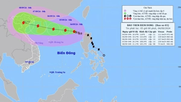 Dự báo thời tiết: Từ ngày 5-6/9, bão số 3 có thể đạt cấp gió rất mạnh trên Bắc Biển Đông, sóng cao 7-9m