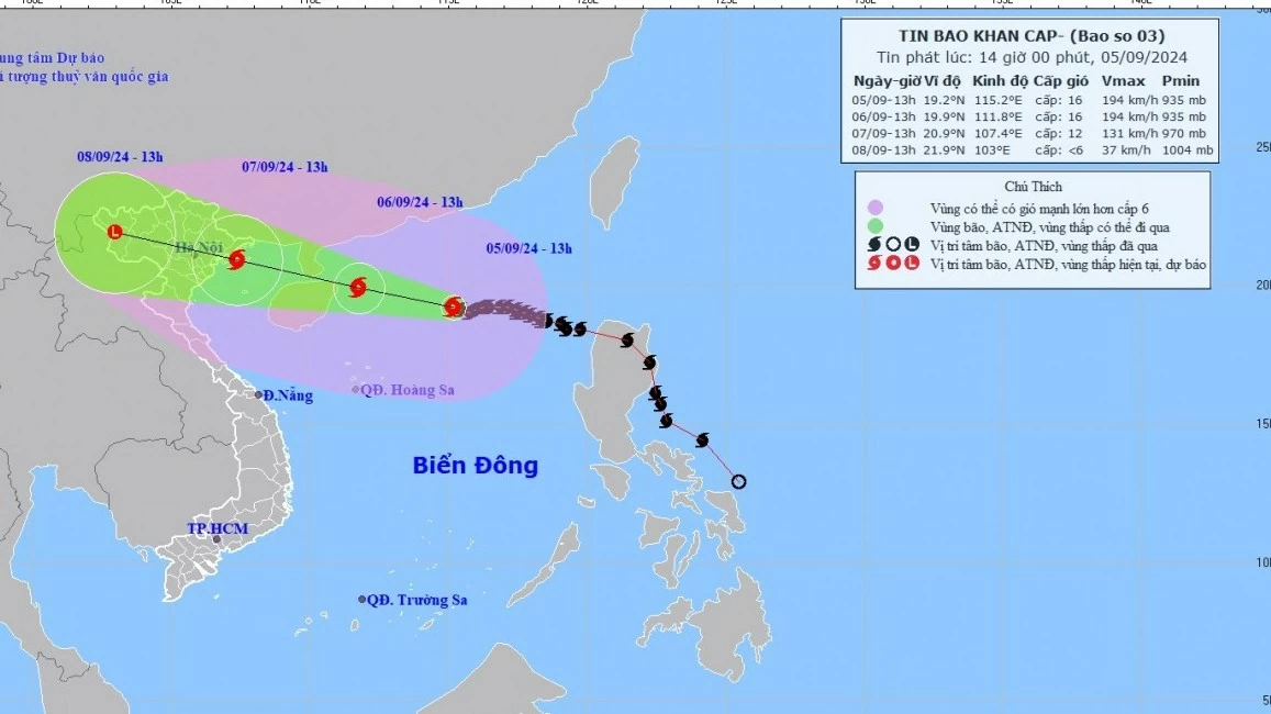 Dự báo diễn biến siêu bão số 3: Di chuyển theo hướng Tây Tây Bắc; gần tâm siêu bão gió giật cấp 17, sóng biển cao 10-12m