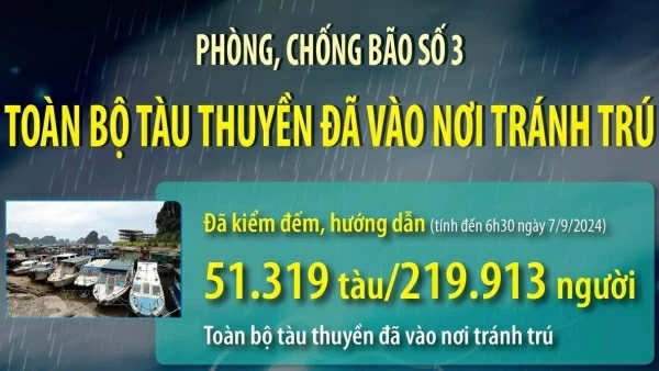 Toàn bộ tàu thuyền cùng ngư dân đã vào nơi tránh trú để phòng chống cơn bão số 3