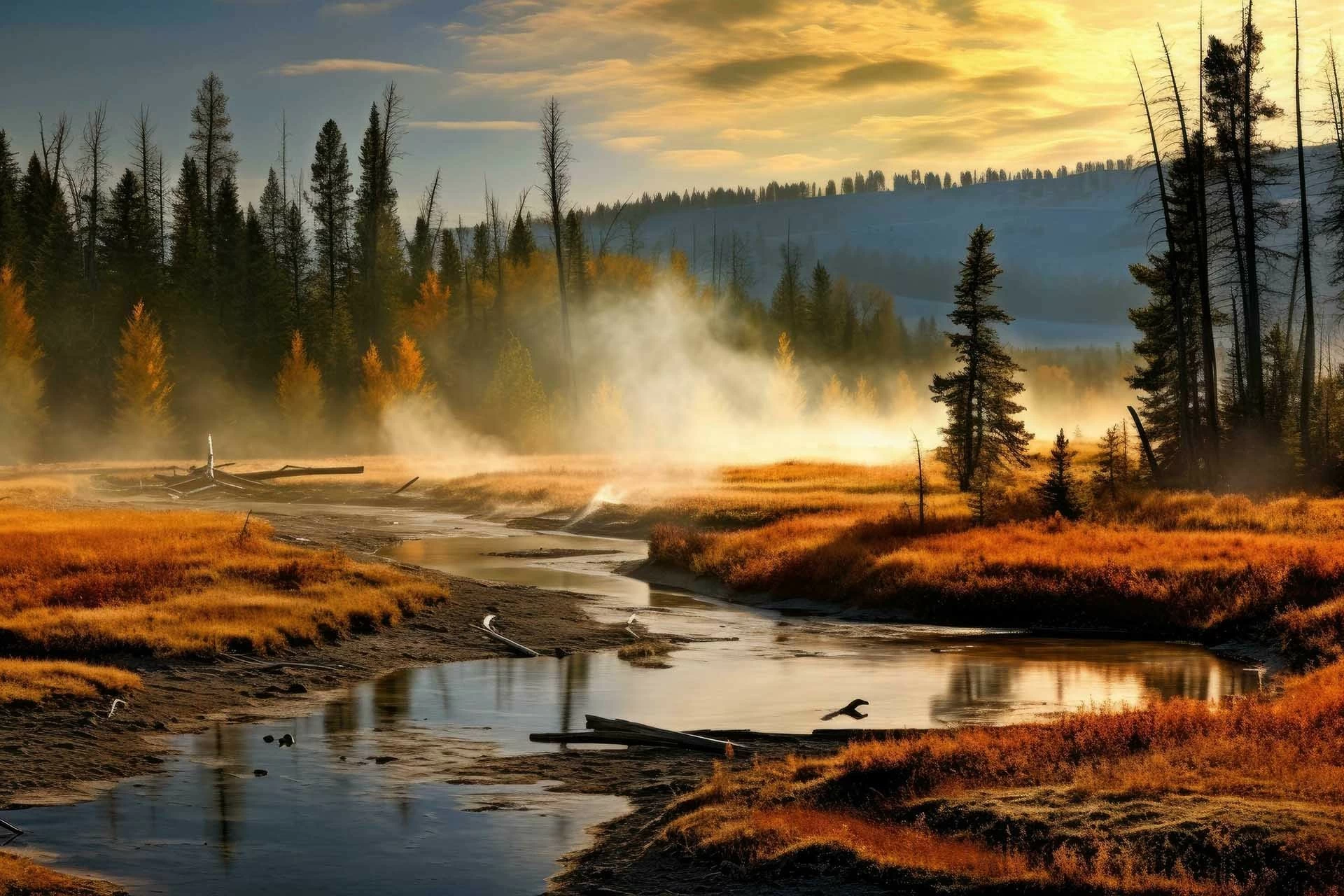 Thiên nhiên tuyệt đẹp tại công viên quốc gia Yellowstone, Mỹ. (Nguồn: Vecteezy)