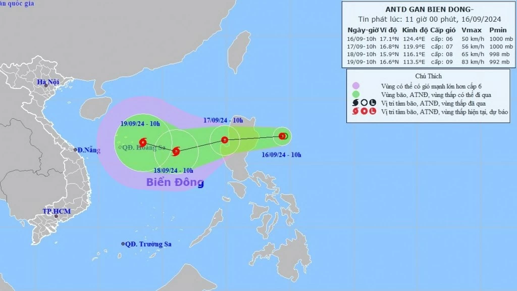 Dự báo diễn biến áp thấp nhiệt đới: Sẽ đi vào Biển Đông, khả năng mạnh thành bão, gió cấp 7-8, giật cấp 9-10