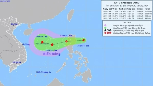 Dự báo diễn biến áp thấp nhiệt đới: Sẽ đi vào Biển Đông, khả năng mạnh thành bão, gió cấp 7-8, giật cấp 9-10