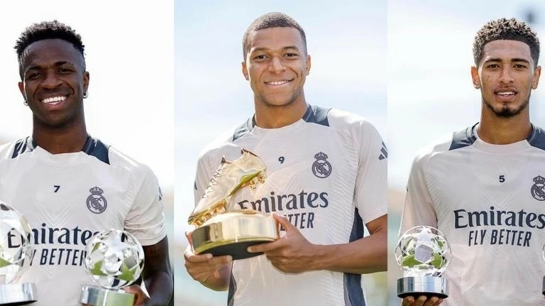 Vinicius, Mbappe và Bellingham tươi rói nhận giải của UEFA