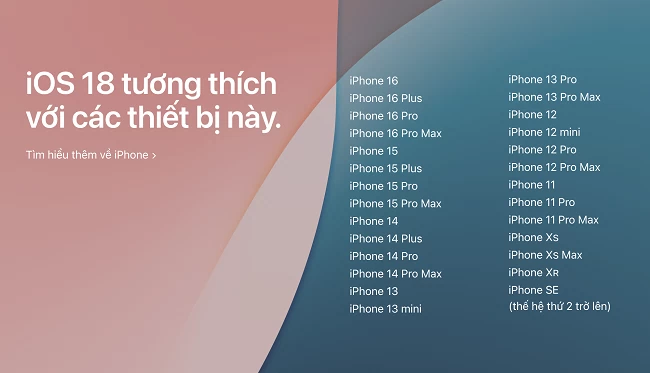 Danh sách thiết bị tương thích với iOS 18