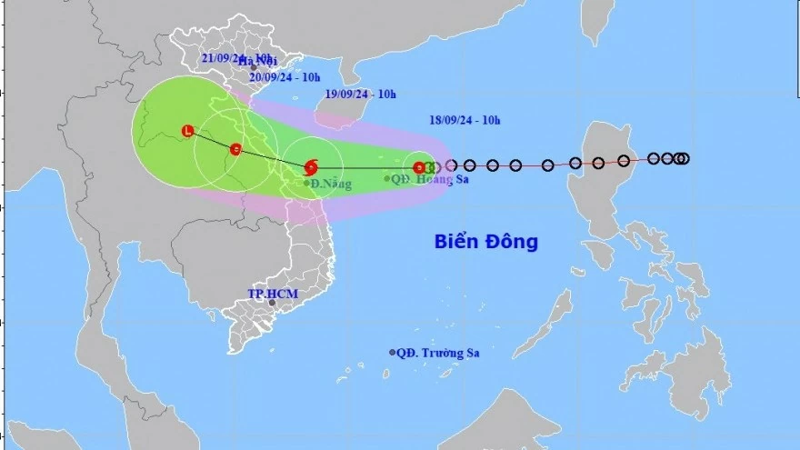 Dự báo: Khoảng 24 giờ tới, áp thấp nhiệt đới/bão trên vùng biển ven bờ Quảng Trị-Quảng Nam, cường độ gió cấp 8, giật cấp 10