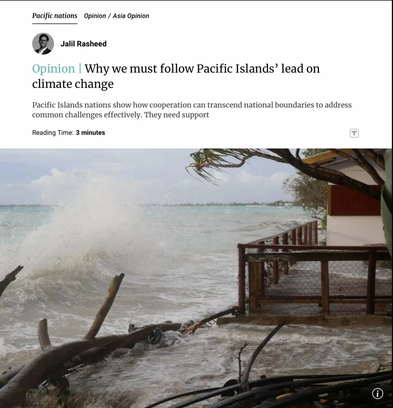  bài viết “Why we must follow Pacific Islands’ lead on climate change” đăng tải trên South China Morning Post ngày 18/9. 