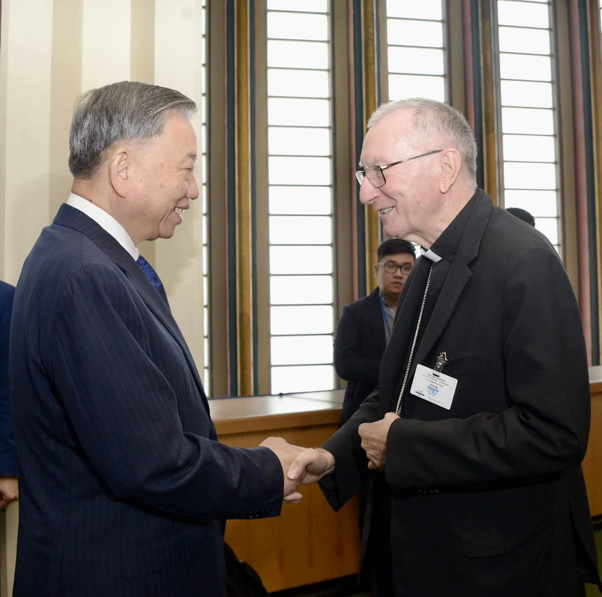 Tổng Bí thư, Chủ tịch nước Tô Lâm gặp Thủ tướng Tòa thánh Vatican, Hồng y Pietro Parolin. (Nguồn: TTXVN)