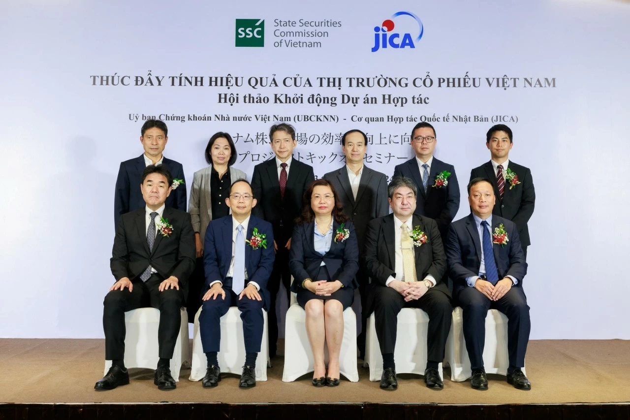 Delegates of the launching seminar of the Japan International Cooperation Agency (JICA)’s Technical Cooperation Project for “Capacity Building on Promoting Efficiency of Vietnamese Equity Market” on September 23, 2024 in Hanoi. (Photo: JICA)