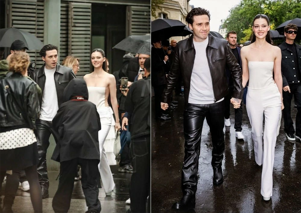 Vợ chồng Brooklyn Beckham cùng nhau tới xem show của nhà mốt Courrèges trong khuôn khổ Tuần lễ thời trang Paris.