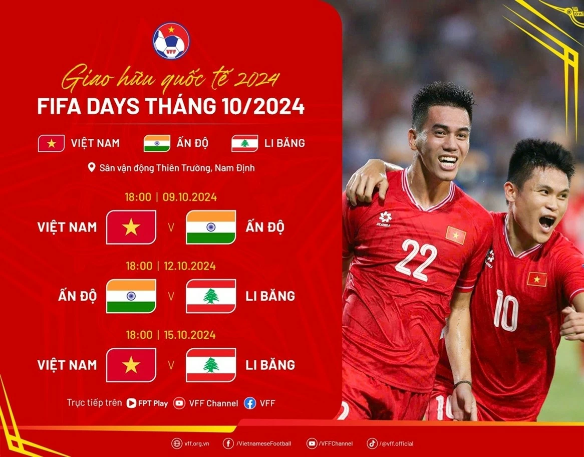 Lịch thi đấu của đội tuyển Việt Nam dịp FIFA Days tháng 10/2024. (Nguồn: VFF)