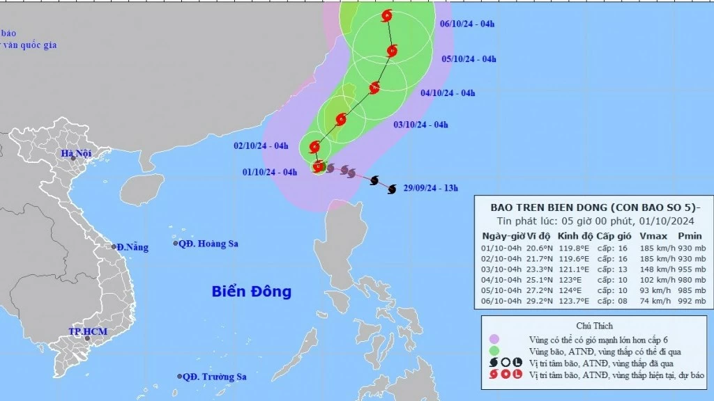 Bão Krathon trở thành cơn bão số 5, phía Đông Bắc khu vực Bắc Biển Đông biển động dữ dội, sóng cao 7-9m