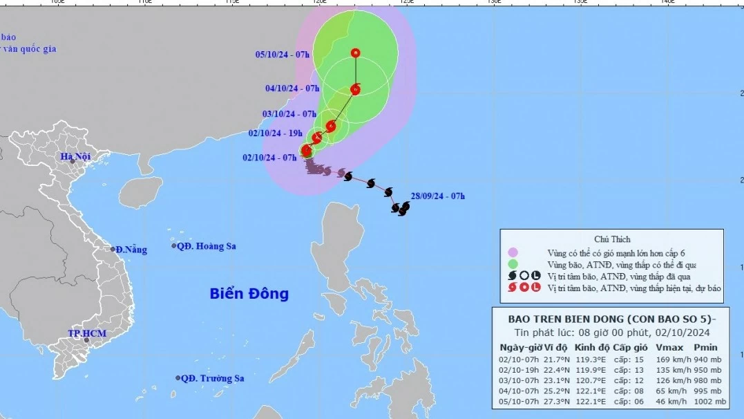 Dự báo bão số 5: Di chuyển trên vùng biển phía Đông Bắc khu vực Bắc Biển Đông, rủi ro thiên tai cấp 3