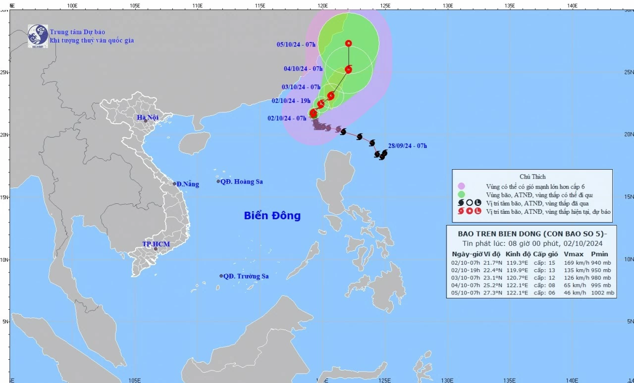 Dự báo bão sô 5: Di chuyển trên vùng biển phía Đông Bắc khu vực Bắc Biển Đông, rủi ro thiên tai cấp 3