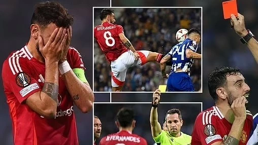 Đội trưởng MU Bruno Fernandes nhận thẻ đỏ hai trận liên tiếp