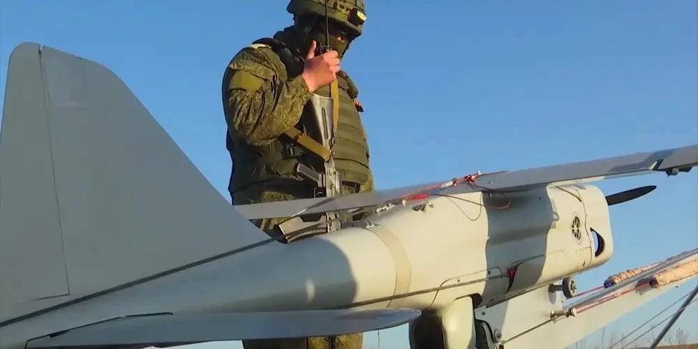 A Russian Orlan-10 drone in use for reconnaissance operations in Ukraine in March 2022. Russian Defense Ministry via Mil.ru