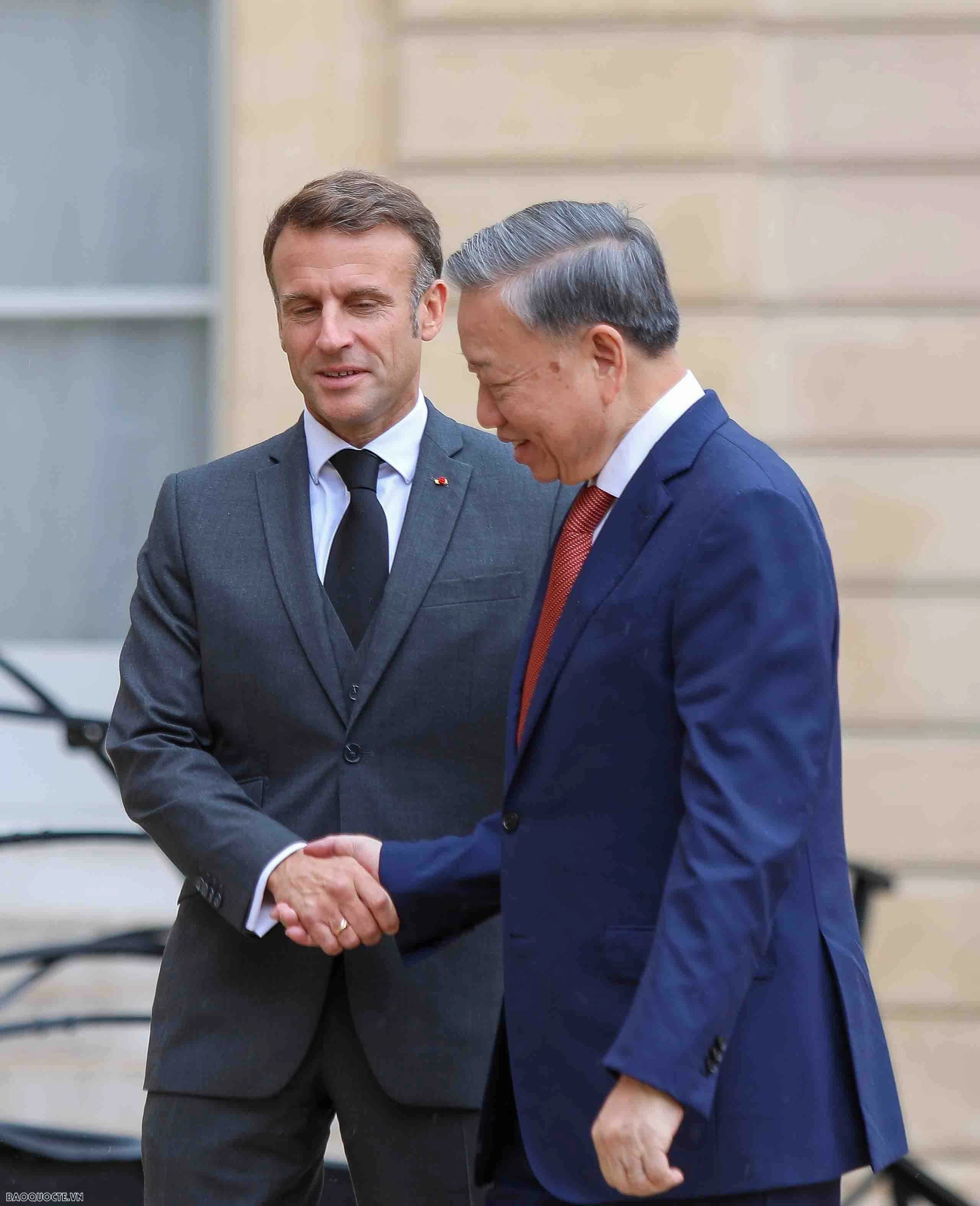 Tổng thống Pháp Emmanuel Macron đón và hội đàm với Tổng Bí thư, Chủ tịch nước Tô Lâm