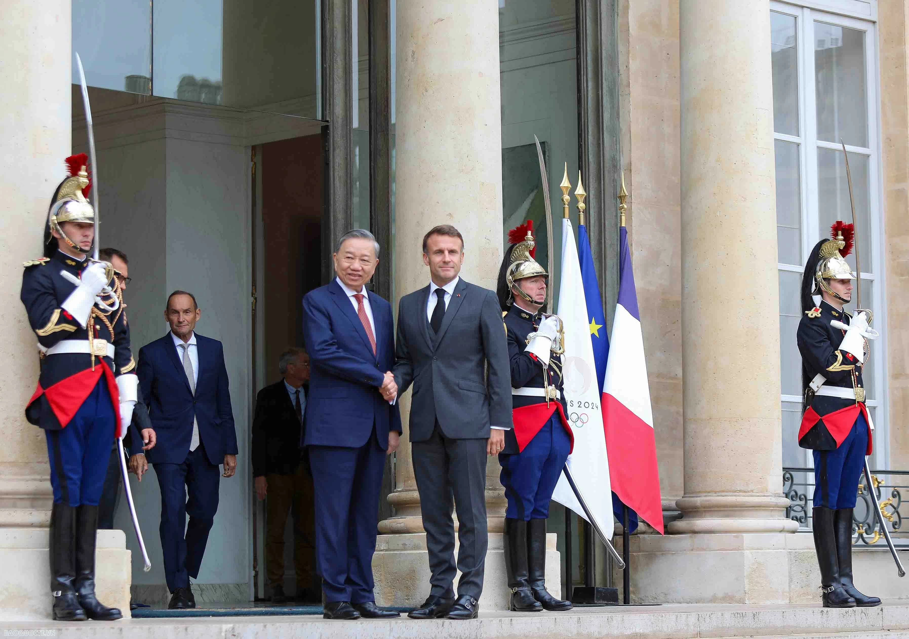 Tổng thống Pháp Emmanuel Macron đón và hội đàm với Tổng Bí thư, Chủ tịch nước Tô Lâm