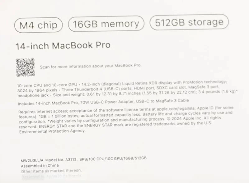 Bao bì sản phẩm được cho là của MacBook Pro 14 inch chip M4 chưa ra mắt của Apple