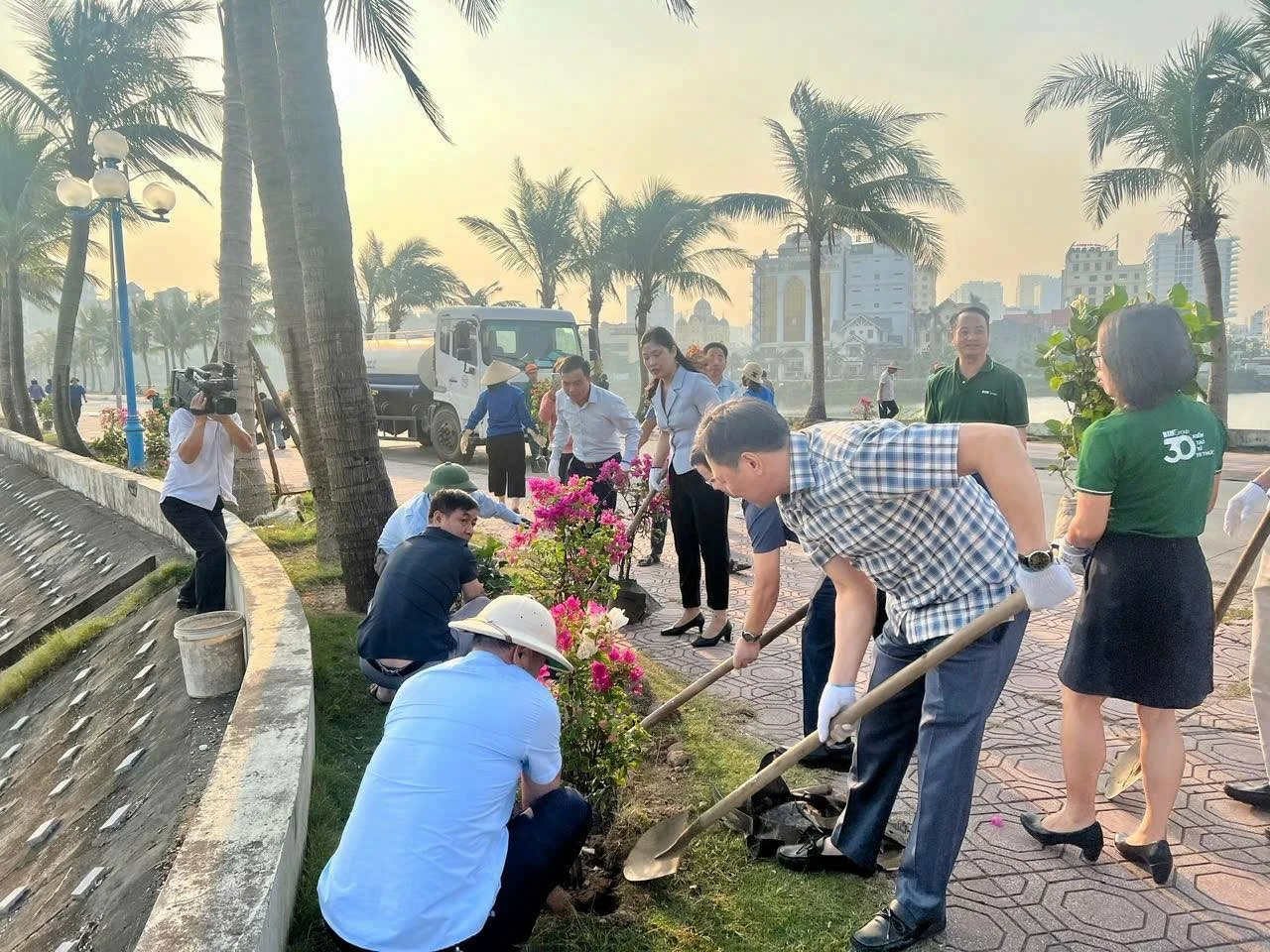 Hơn 300 đoàn viên, thanh niên TP. Hạ Long ra quân trồng hoa, vệ sinh môi trường