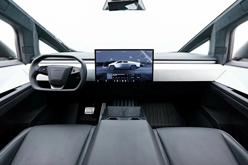 Mọi thao tác tùy chỉnh tính năng của Tesla Cybertruck được thực hiện trên màn hình giải trí, khu vực táp-lô không có phím bấm vật lý