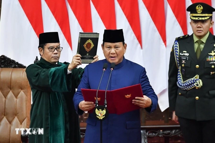 Ông Prabowo Subianto tới lễ tuyên thệ nhậm chức Tổng thống Indonesia tại Jakarta ngày 20/10/2024. (Ảnh: THX/TTXVN)