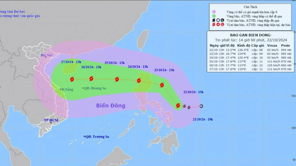 Tin bão gần Biển Đông: Bão Trami trên vùng biển phía Đông miền Trung Philippines, gió giật cấp 10, di chuyển theo hướng Tây Bắc