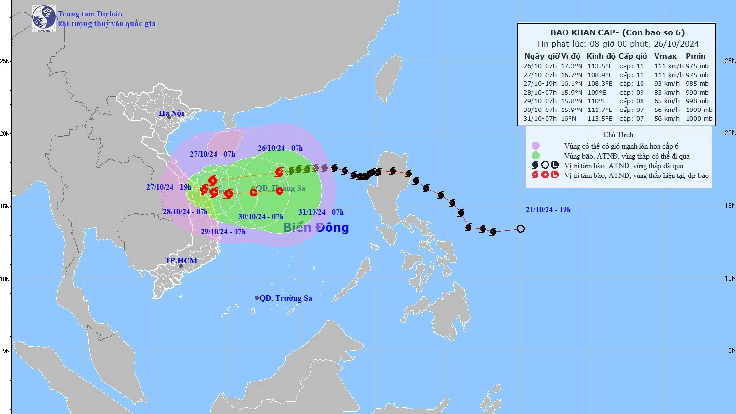 Dự báo thời tiết 10 ngày tới (26/10-4/11): Dự báo mưa lớn ở miền Trung, tin mới nhất về bão trên Biển Đông - bão số 6 (bão Trà Mi)