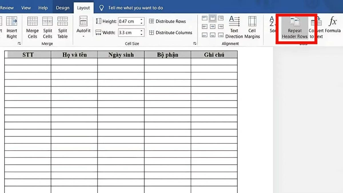 Lặp lại tiêu đề bảng trong Word đơn giản, chính xác