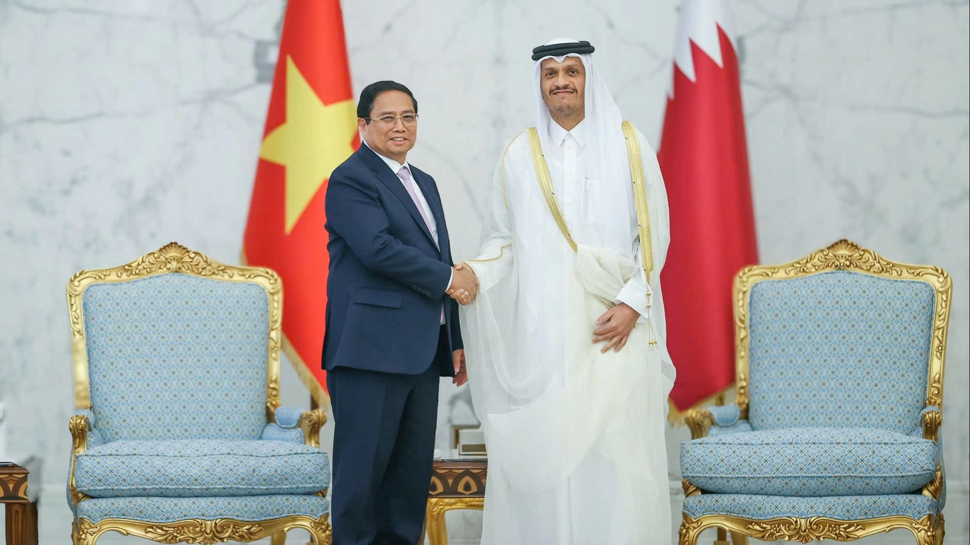 Lễ đón chính thức Thủ tướng Phạm Minh Chính tại Hoàng cung Amiri Diwan, Qatar