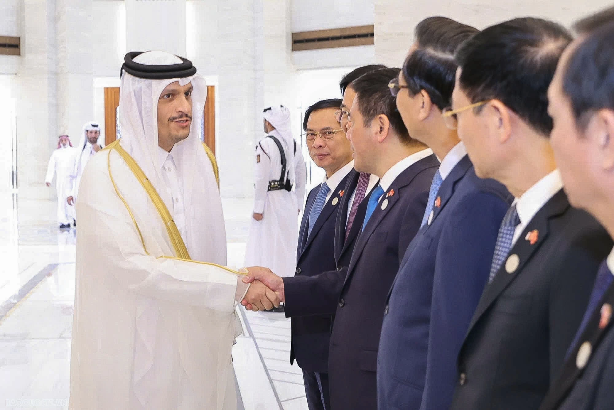 Lễ đón chính thức Thủ tướng Phạm Minh Chính tại Hoàng cung Amiri Diwan, Qatar